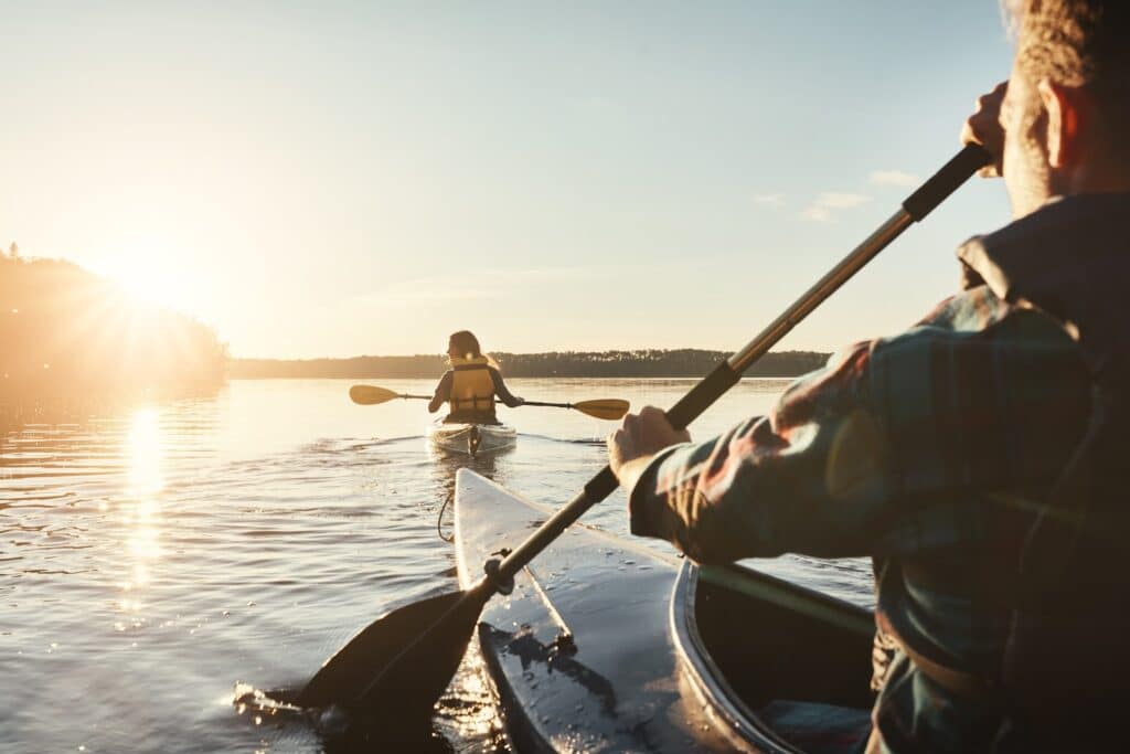 Couple out kayaking on the Madison Lakes